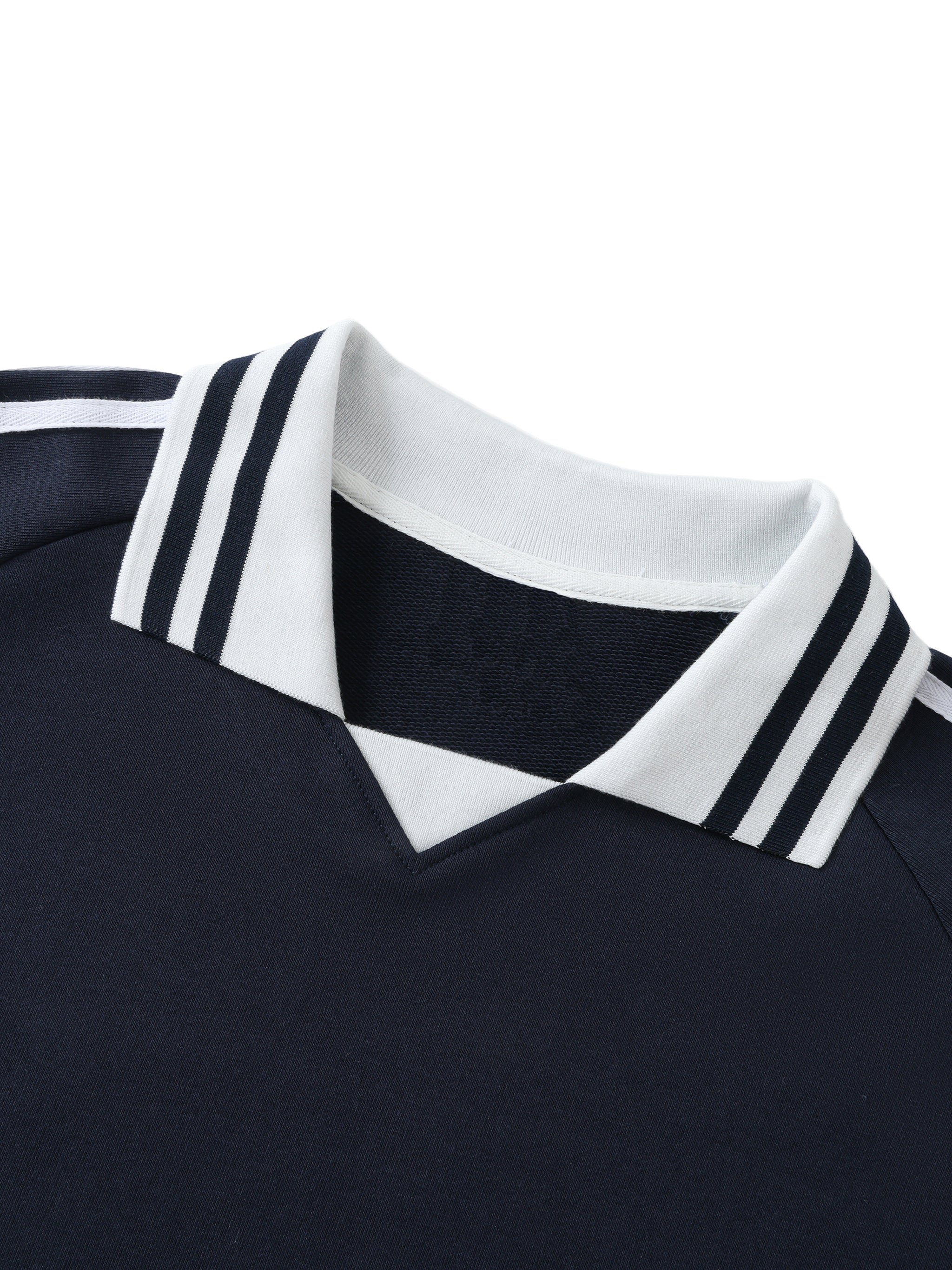 Oceans Contrast Striped Lapel Collar Sweatshirt
