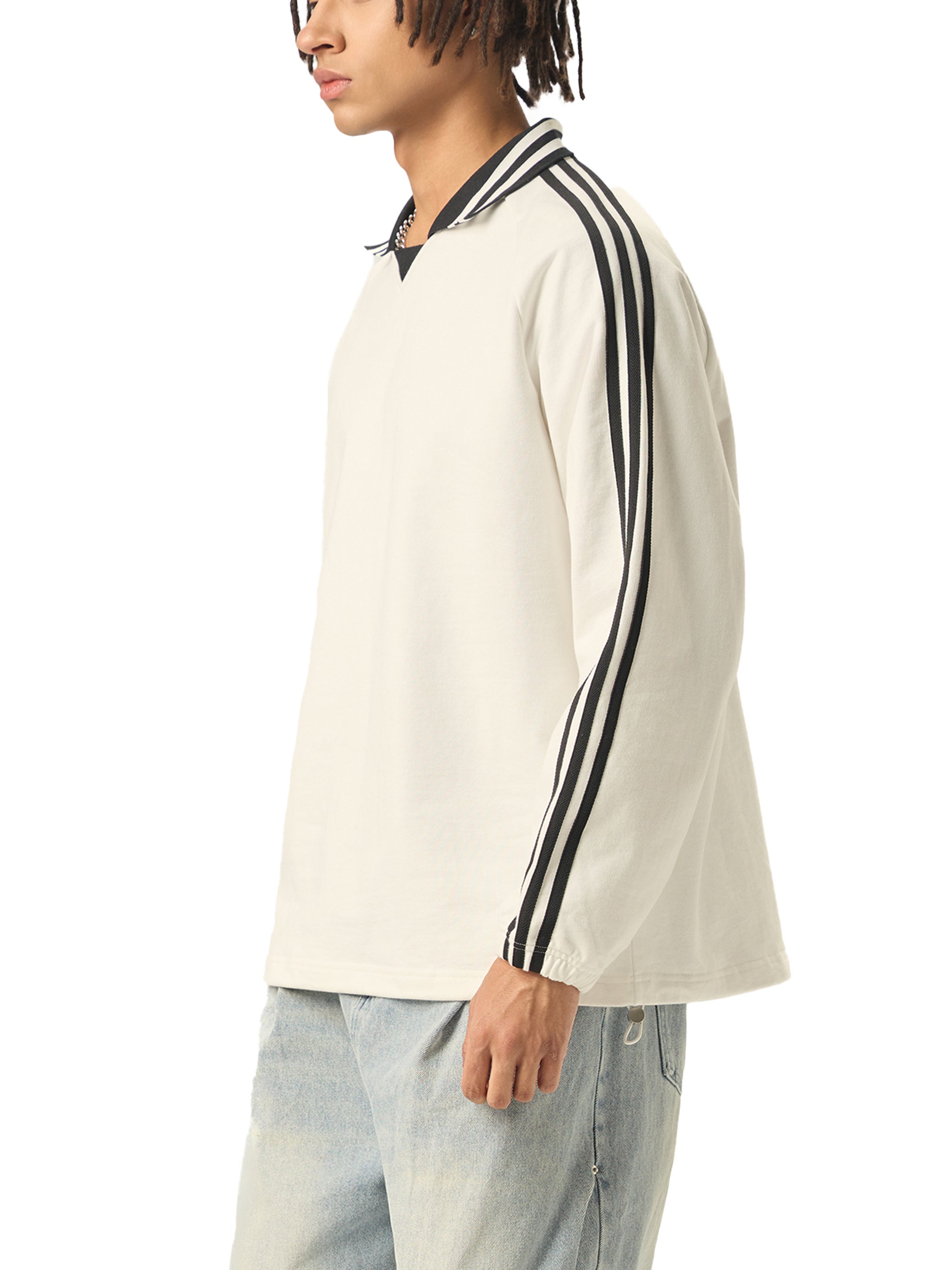 Oceans Contrast Striped Lapel Collar Sweatshirt