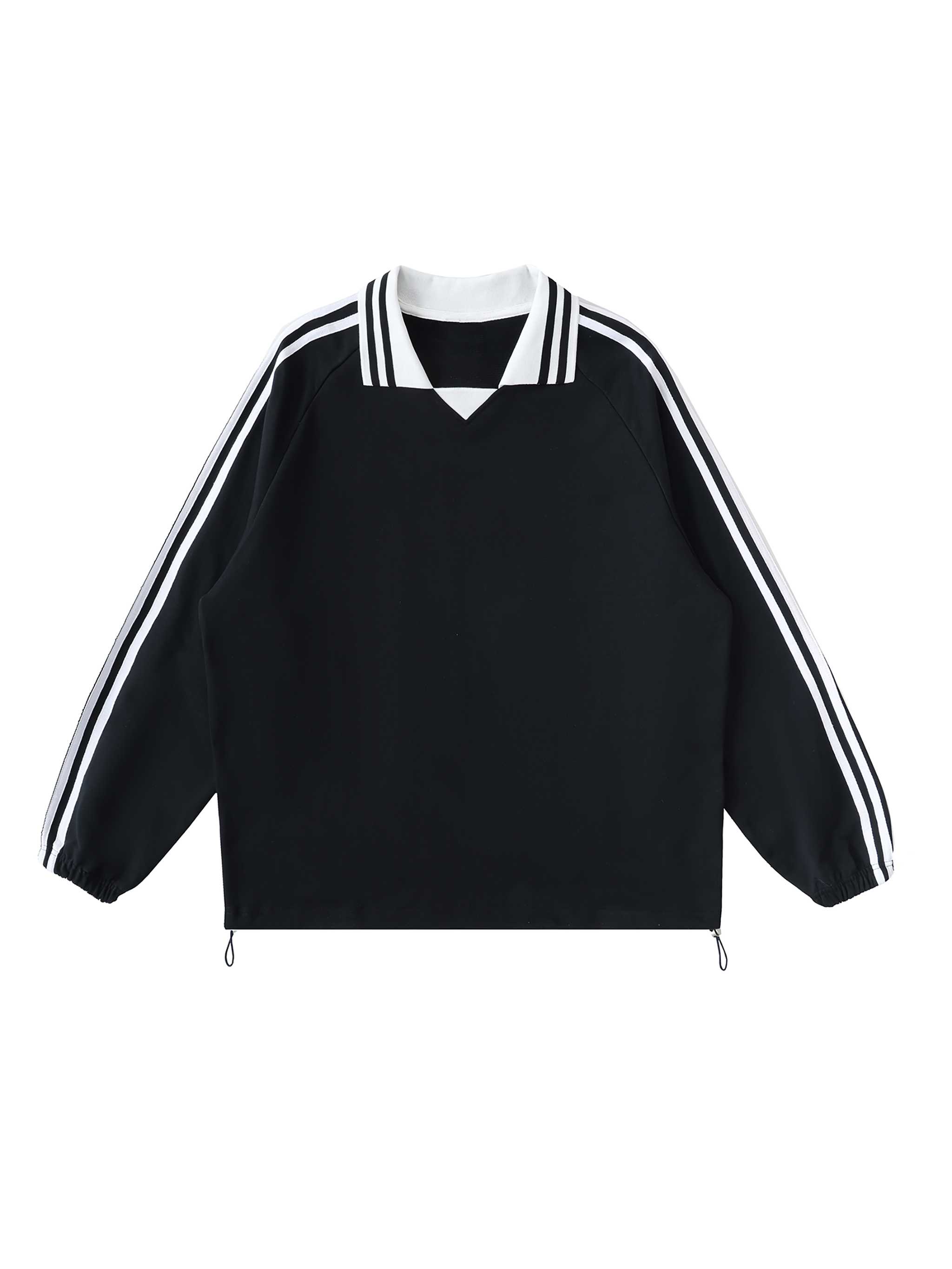 Oceans Contrast Striped Lapel Collar Sweatshirt