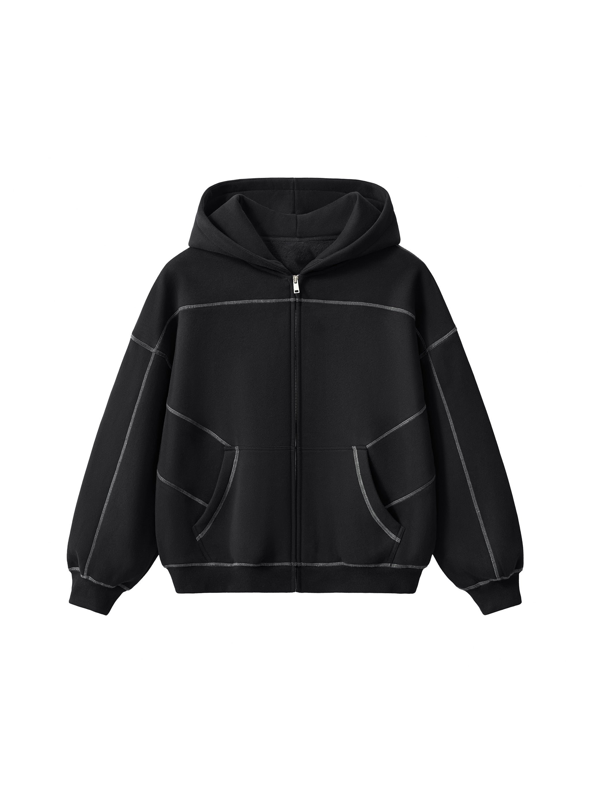 Oceans Contrast-Stitched Boxy Fleece Zip Hoodie